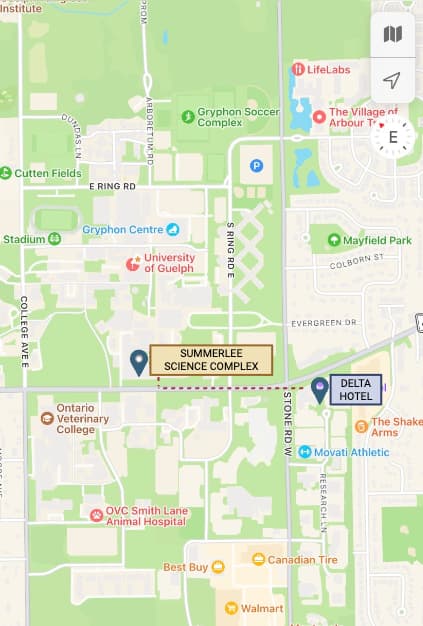 Map showing the location of The Summerlee Science Complex at the University of Guelph